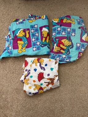 Vintage Winnie The Pooh Two Twin Sheets & One Flat Sheet